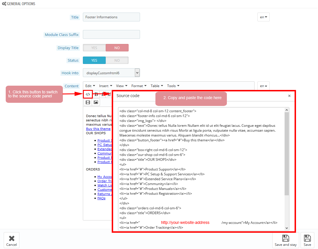 Footer Info Backend